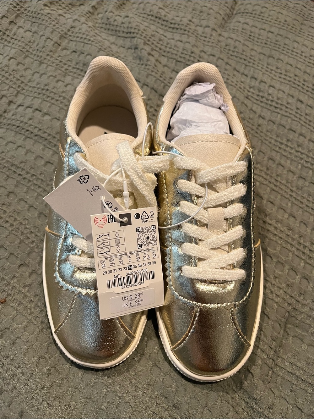 Metallic Gold Sneakers with White Laces